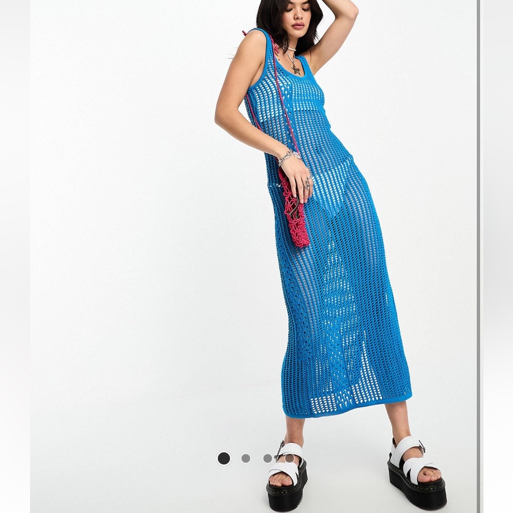 Reclaimed vintage asos blue knit crochet maxi dress